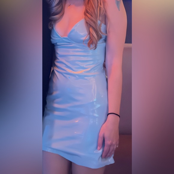 Finesse Shiny Light Blue Mini Dress - Picture 6 of 6